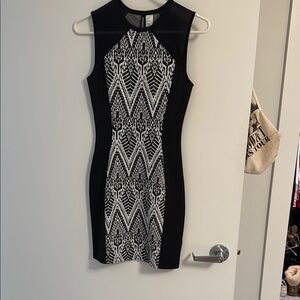 Divided Black and White Geometric Mini Dress